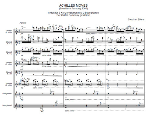 Stephan Stiens:
              Achilles Moves (f�r 6 Konzertgitarren und 2 Bassgitarren)